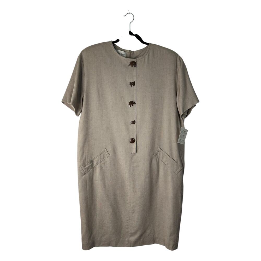 VTG Evan Picone Shift Dress Size 14 Decorative Animal Shaped Accent Button Front